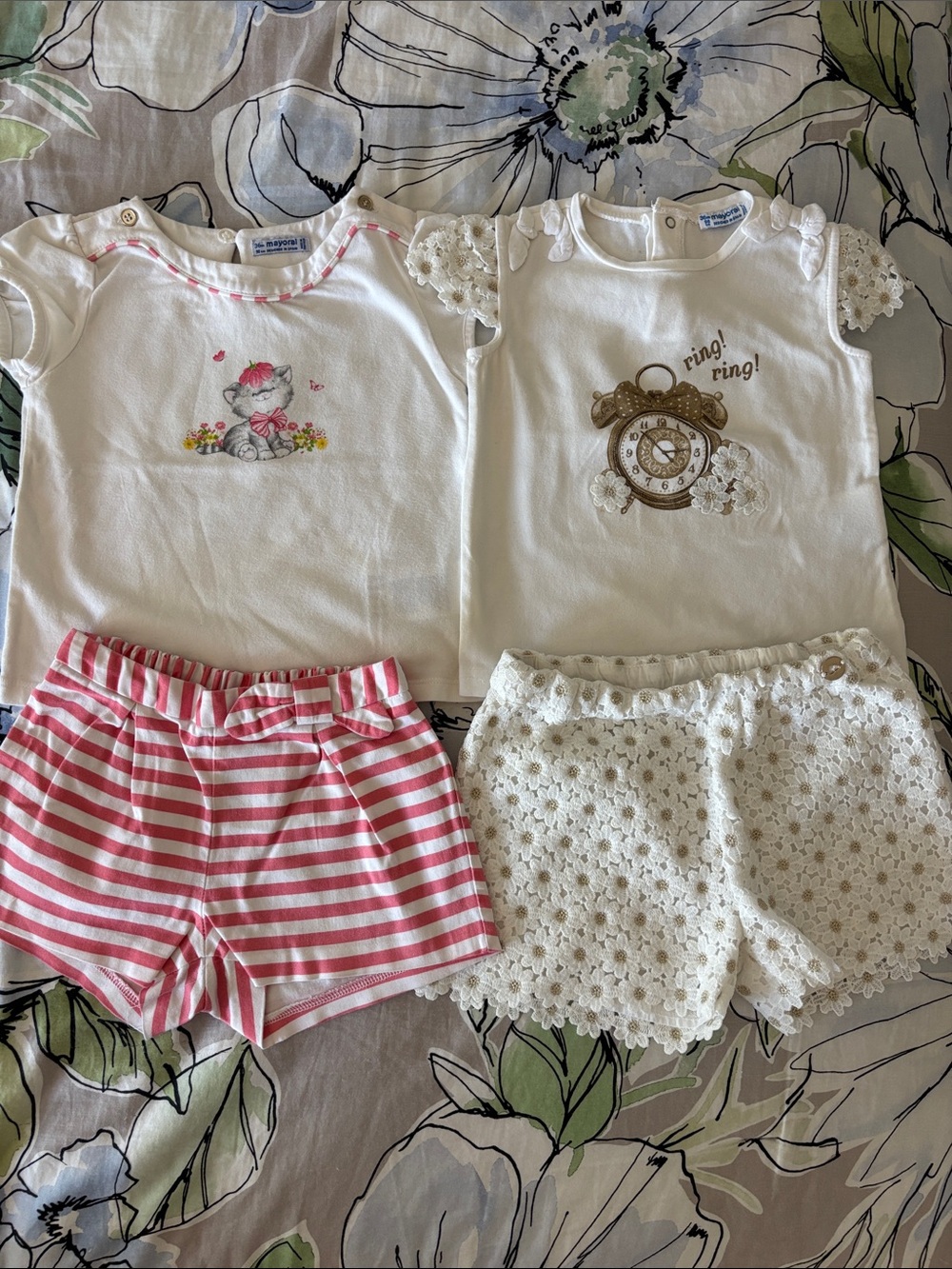 Mayoral Girls size 3 (36 months) White Floral Lace Shorts and Stripe Shorts Set